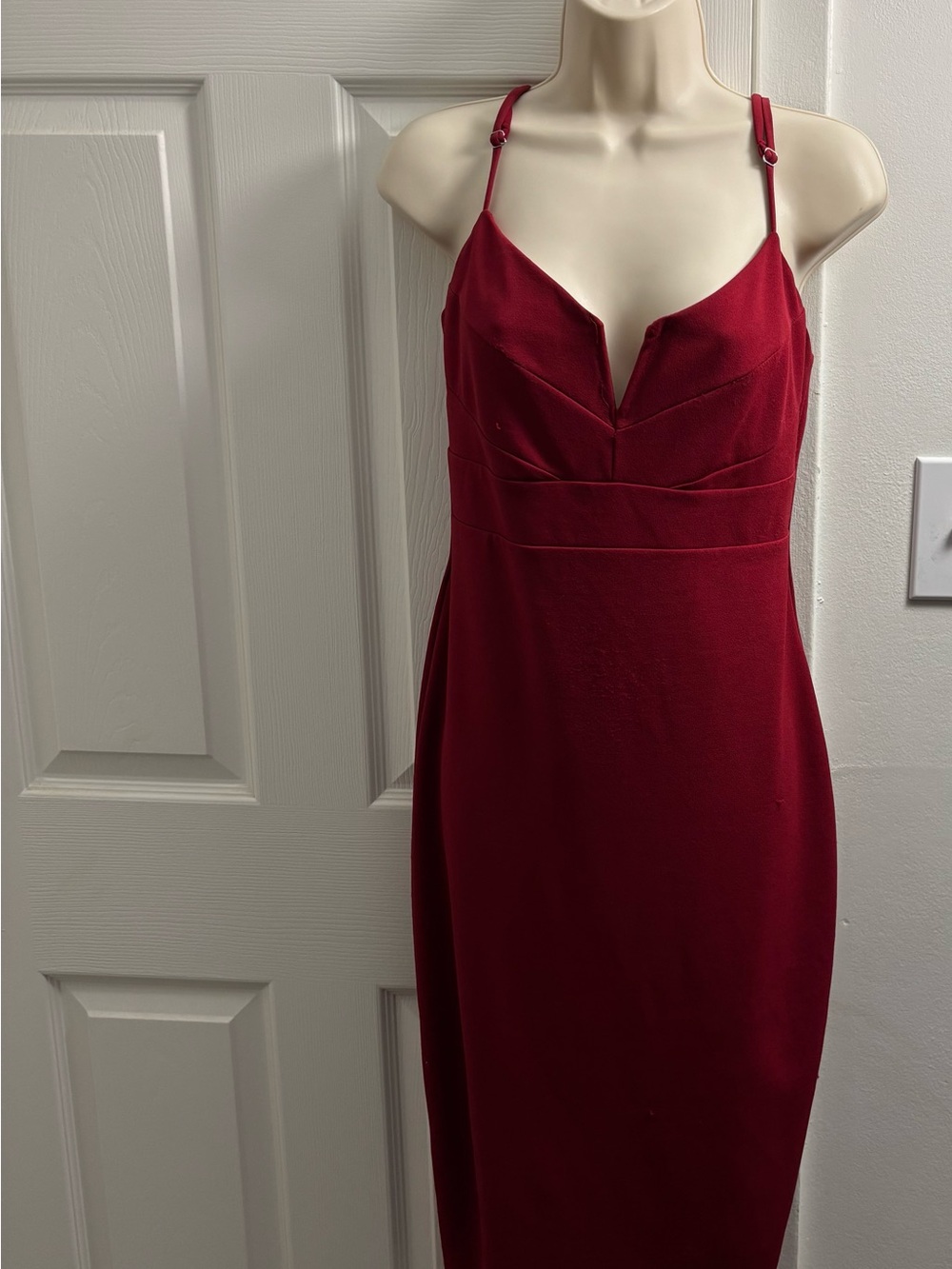 Hot Miami Styles Deep Wine Red Spaghetti-Strap Midi Dress Large